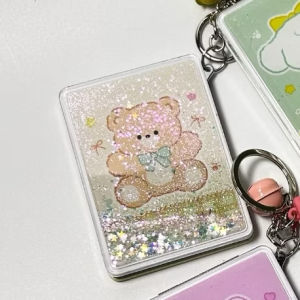 LUNI Compact mirror with running glitter and cartoon animal design keychain daily use bag accessory good quality