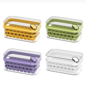 (Satisfy) Ice Lattice Ice Cube Tray with Lid and Bin 2 Pack Ice Cube Trays for Freezer 64 Pcs Ice Cube Mold