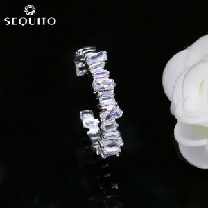 SEQUITO Sparkling Irregular Baguette Cut CZ Simple Fashion Adjustable Open Ring for Prom Party Women Trendy Minimalist Jewelry SR017