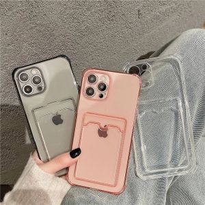 Card Bag Holder Clear Phone Case For iPhone 16 11 15 14 13 12 11 15 Pro Max XR X XS SE 2020 7 8 Plus Soft TPU Shockproof Bumper Back Cover iphone 11