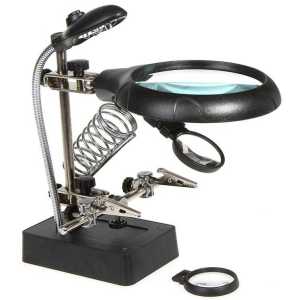 Taffware Alat Pegangan Solder Listrik Dudukan Solder Kaca Pembesar Penjepit PCB Lampu LED