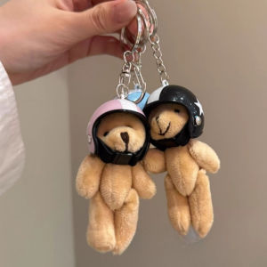 Cute Helmet Bear Pendant DIY Personality Car Key Chain Decoration Pendant Charm Hanging Mobile Phone Key Ring Bag Accessories