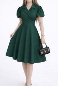 LC Melissa Plus Size Collar Puff Fashionable Elegant Casual Formal Dress-Perfect for Events Church Office Wear or Everyday Glam