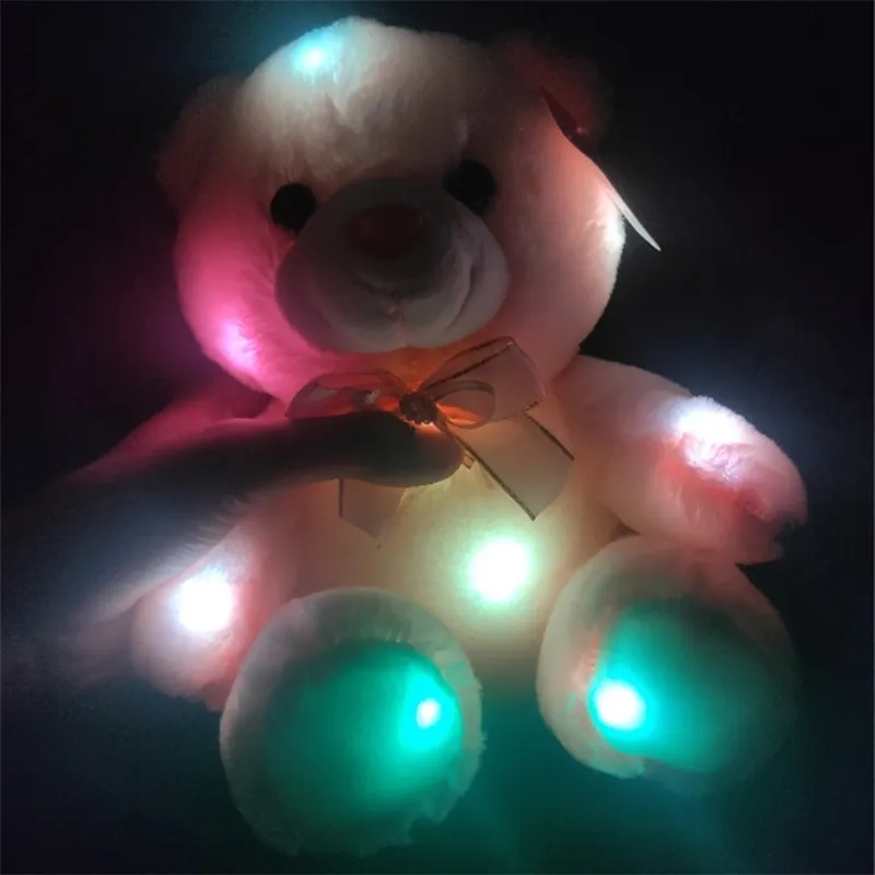Glow White Pink Bear Stuffed Animal LED Colorful Night Light Plush