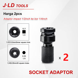 JLD Adaptor impact wrench ke bor 2pcs in 1Set - 1/2 SQUARE TO 1/4 HEX - AUTO LOCK Impact Wrench Adapter Bit Socket Adapter
