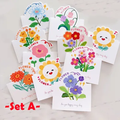 【10pcs】Flower Greeting Cards Set | Birthday Gift Card | Thank You Handwritten Note Cards for Kids Teacher Mom Friend Gift