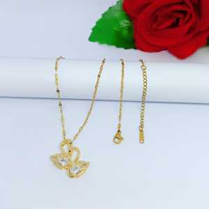 KALUNG TITANIUM ANGSA 2 PERMATA PUTIH PERHIASAN WANITA TERKINI ANTI KARAT DAN LUNTUR