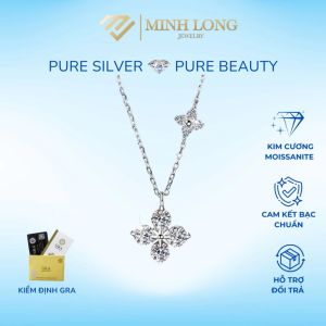 Dây Chuyền Nữ Hoa May Mắn 4 Cánh  Bạc Ý 925 Cao Cấp Xi Vàng Trắng 5 lớp Đính Kim Cương Moissanite Kèm Kiểm Định GRA Chính Hãng