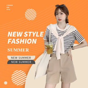 XWshop เสื้อยืดแฟชั่นลายทาง ดีเทลผูกหน้า สวยมากรุ่นนี้ มาแรง เนื้อป้าสิบเต็มสิบไม่หัก เสื้อยืด ผญสวย ๆ เสื้อแฟชั่นผญ2022