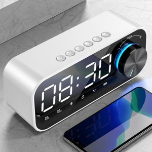 Bluetooth Speaker FM Radio Wireless LED Mirror Alarm Clock Subwoofer Music Player Desktop Clock Speaker Portable Speaker Bluetooth Bass