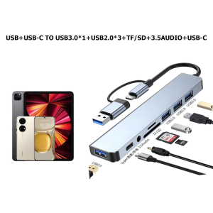8in1 USB-C Converter Adapter Multi USB HUB Type-C to USB*4+SD+TF Card Reader+3.5mm Audio Output