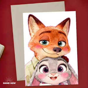 Zootopia Judy & Nick Cute Card | Cartoon Couple Greeting Card | Best Friends Love Gift Card