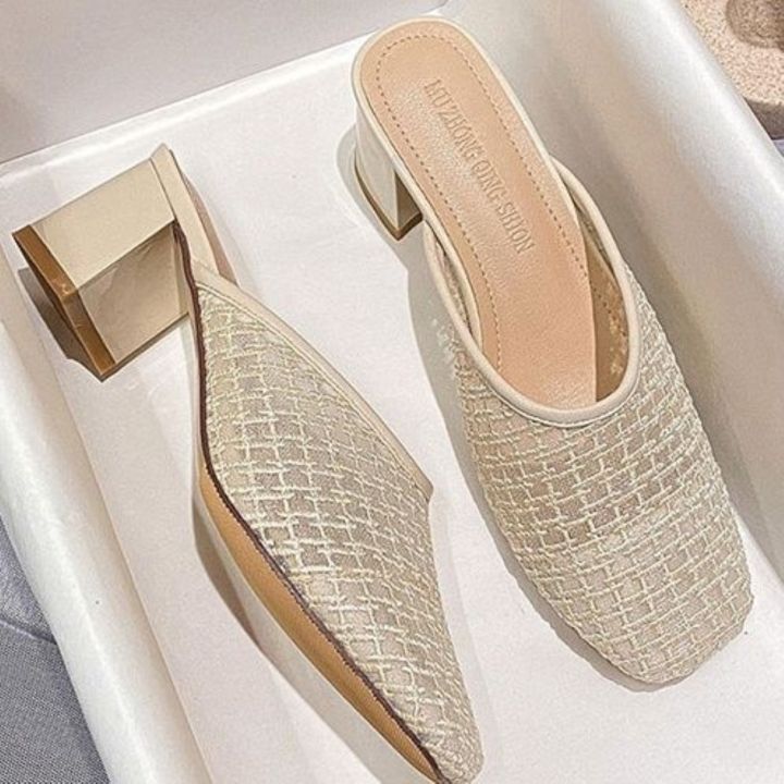 Frosted Hollow-out Carved Baotou Half Slippers main image 0
