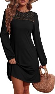 Dokotoo  Womens Autumn Dress  2025  round Neck Long Sleeve  A  Straight-Leg Dress Solid Color LooseDress