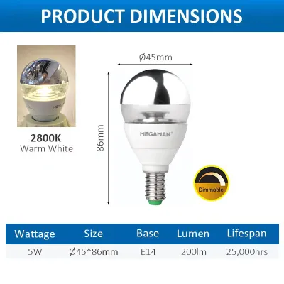 Megaman LED CROWN SILVER P45 5W E14 2800K Dimmable Warm White EyeCare