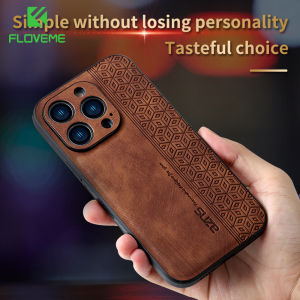 FLOVEME Luxury PU Leather Hybrid Silicone Phone Case For iphone 14 13 12 11 Pro Max 14 Plus Plaid Pattern Business All-inclusive Shockproof Back Cover For iphone X XR XS Max