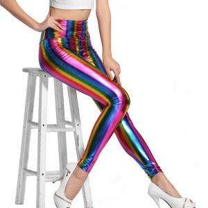 RUANPIN Pants Ladies Adult Disco Fancy Costume Rainbow Pants Leather Pants Retro Leggings