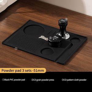 BINCOO Espresso Machine Tamper Set Handle Powder Press Pad Powder Press Hammer Cloth Powder Dispenser Set Professional Bar Drainer Pad Thickened Coffee Utensils Storage Pad Set 51MM/58MM