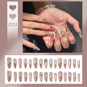 เล็บปลอม DD321 การออกแบบใหม่ ฤดูใบไม้ร่วงฤดูหนาวแมวตาแฟลชเจาะ สีน้ำตาลมุก เล็บปลอมยาว