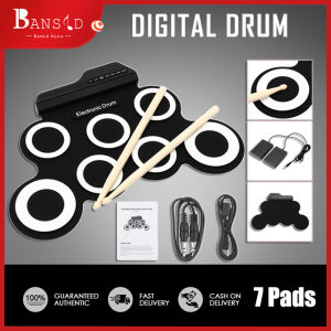 Bansid Portable Electronic Drum Digital USB 7 Pads Roll up Drum Set Silicone Electric Drum Pad Kit with Drumsticks and Sustain Foot Pedal
