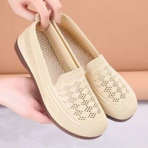 Womens Comfortable Mesh Shoes with Rubber Anti slip Flat Sole Ladies doll shoes slip-on Sapatos