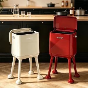 xpkQ Kitchen Waste Bins High-legged Movable Double-bucket Large Capacity Waste Bins American Retro Modern Household Cleaning Tools H8M4T