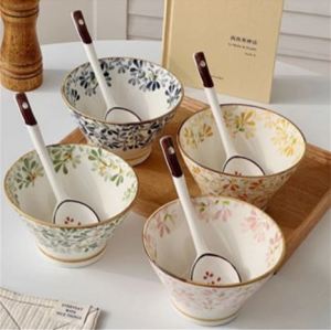 Japanese Rice Bowl Soup Spoon Set Ceramic Wheatlike KAWASIMAYA Bowls Rain Hat Crafted Food Storage Cookware Gift Box