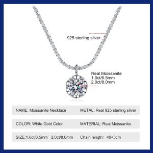 Moissanite Necklaces for Women 925 Sterling Silver Sparkling Cauliflower Chain with a 2CT Diamond Pendant Delicate Jewelry Gift.