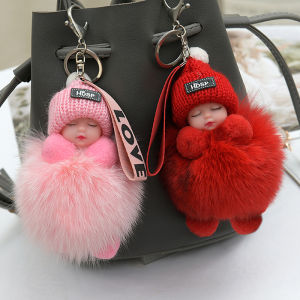 MLE Pompom Sleeping Baby Keychain Cute Fluffy Plush Doll Keychains