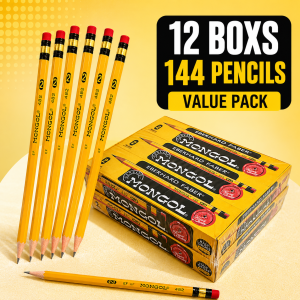 MONGOL HB Pencil 12 Boxes 144pcs Value Pack for School Office & Drawing