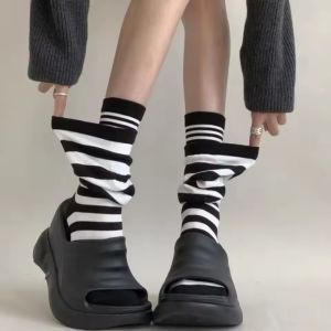 Thời Trang Sọc hai lớp Spliced bọc ấm chân Phụ Nữ Mùa Đông Ấm Bê Stocking màu chắp vá ống dài Vớ Chân Bìa