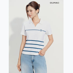 [MUA 2 GIẢM 70K] Áo Thun Polo Nữ GUMAC Dáng Lửng Nẹp Xẻ V In Sọc Ngang Thun Cá Sấu Thoáng Mát ATF06002 - APG07053
