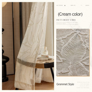 TISAS 1pc Aesthetic Relief Sheer Lace Curtain with Designs and Rings for Living Room 2024 Embroidery Curtain for Windows Aesthetic 140W*160/220L