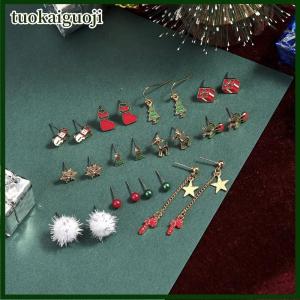 tuokaiguoji 24Pcs Giáng Sinh Bông Tai Thiết Lập Cho Phụ Nữ Nhỏ Sáng Bóng Zircon Xmas Tree Santa Claus Bông Tai Bông Tai Bông Tuyết Đảng Trang Sức Phụ Kiện Quà Tặng