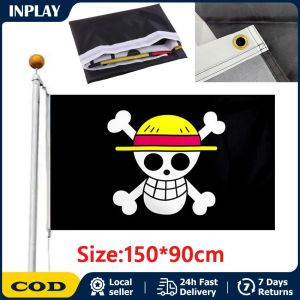 90cmx150cm High Quality One Piece Luffy Flag Jolly Roger Pirate Flag Home Decor Polyester Banner Luffy Flag Straw Hat Pirate Flag Polyester Flag Outdoor Banner Dacron Polyester Straw Hat Pirates Trumpet Banner Flag Home Decor