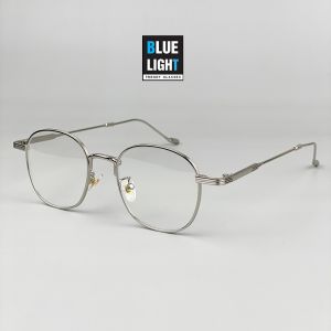Gọng Kính Cận Kính Giả Cận Nam Nữ Mắt Vuông Tròn Oval Càng Thiết Kế Mới Full Kim Loại Đen Bạc Hàn Quốc - BLUE LIGHT