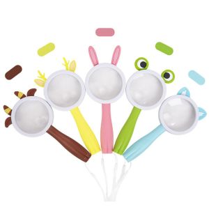 DIVATEN ABS Plastic Kids Magnifying Glass Acrylic Optical Len 10X Magnification Cartoon Animal Magnifier Ergonomic Non-Slip Handle Handheld Magnifier Kids