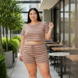 DANG PLUS SIZE COTTON SPANDEX SEMI CROP TOP TERNO (T-Shirt & Shorts Set) – Fits XL to 3XL