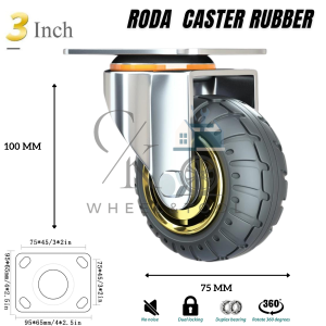 RODA CASTER RUBBER HITAM TROLY HIDUP 360 DERAJAT 3 4 5 INCH