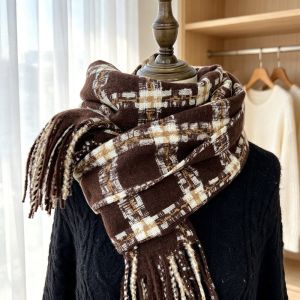 K10SEQ Họa tiết kẻ sọc Khăn quàng cổ nữ Đậm đặc Cashmere giả Khăn choàng thời trang Đa năng Khăn quàng cổ mùa đông Trang phục Thu Đông