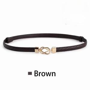 Womens Thin PU Belt Infinity Gold Hook Adjustable Waist Belt for Jeans Dresses Black Brown