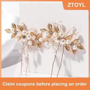 【ZTOYL】 Ancient Retro Flower Leaf Hair Clips Pearl Crystal U-Shaped Hairpin Ancient Style Hanfu Accessories Wedding Performance Small Hairpin Bridal Headwear