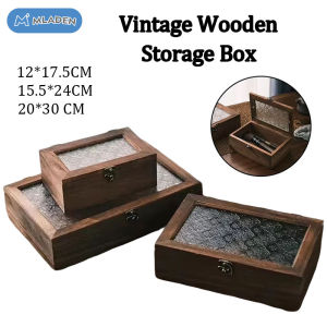 MLADEN Vintage Wooden Storage Box Glass Lid Dustproof Jewelry Makeup Tea Organizer Kotak Simpan
