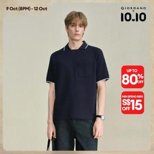 Giordano Men Contrast tipping single pocket short sleeve polo shirt Free Shipping 18016805