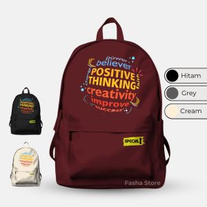 Tas Ransel Pria Sekolah Backpack Laptop – Motif Tulisan Positive Thinking / Tas Ransel Sekolah Tas Ransel Distro Kekinian - Tas Sekolah TAS RANSEL TERBARU