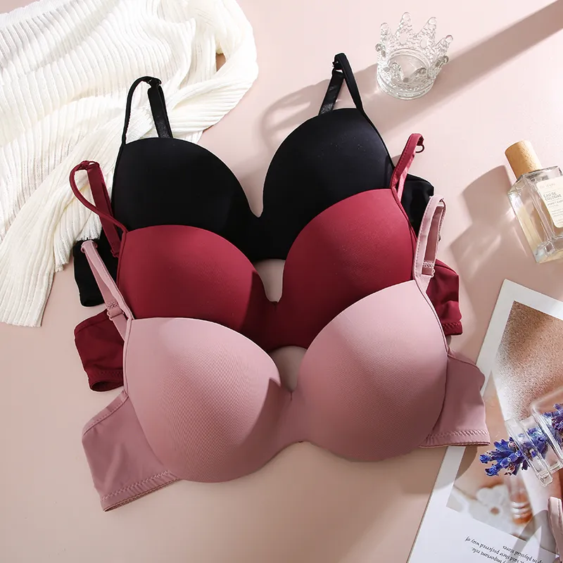 FINETOO Sexy Plus Size Seamless Bra Women Push Up Underwear 5 Solid Color  Soft Light -faced Female Breathable Lingerie Summer