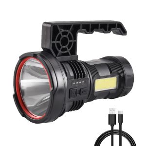 Multifunctional Portable LED COB Flashlight Rechargeable with Power Display Outdoor Camping Hiking