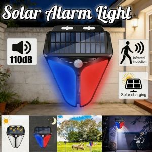 Solar Security Alarm Light Human Body Sensor Warning Light Safety Flashing Lamp Outdoor Solar Light