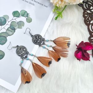 Ready Stock SG Silver Emblem Golden Pheasant Petite Feather Earrings Handmade Boho Feather Earrings