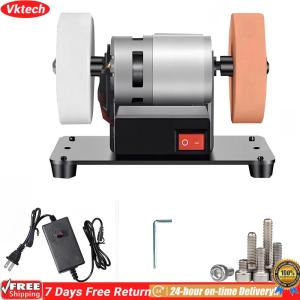 【Ready】【Vktech】 Mini Bench Grinder with 2 Wheels 7 Adjustable Speed for Metal Wood Stone Jewelry